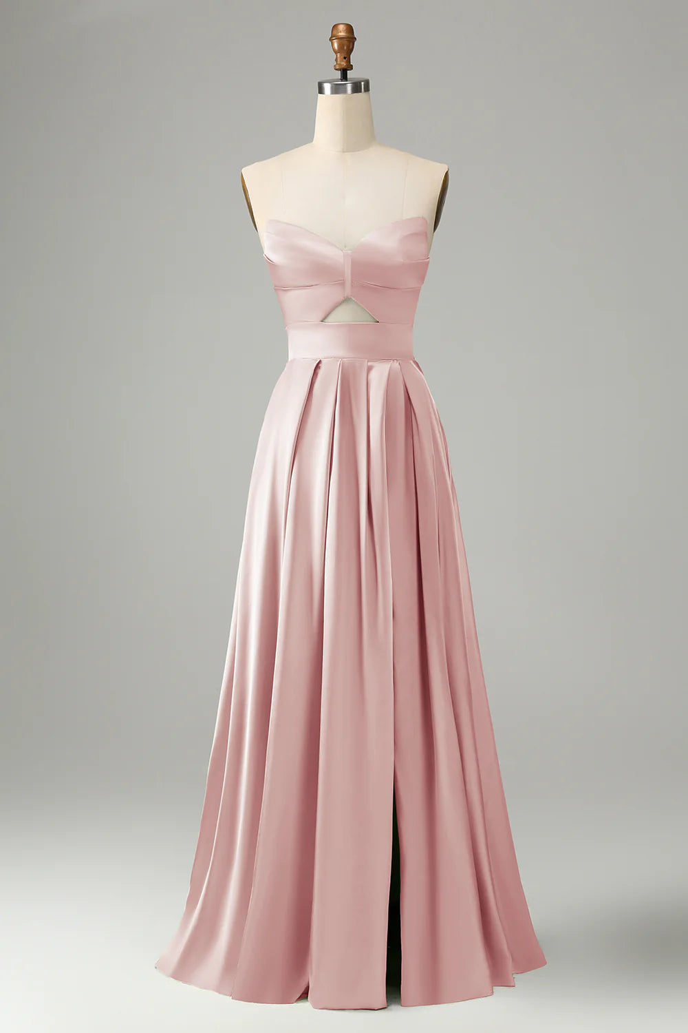 Green A Line Strapless Pleated Hollow Out Long Bridesmaid Dress With Slit