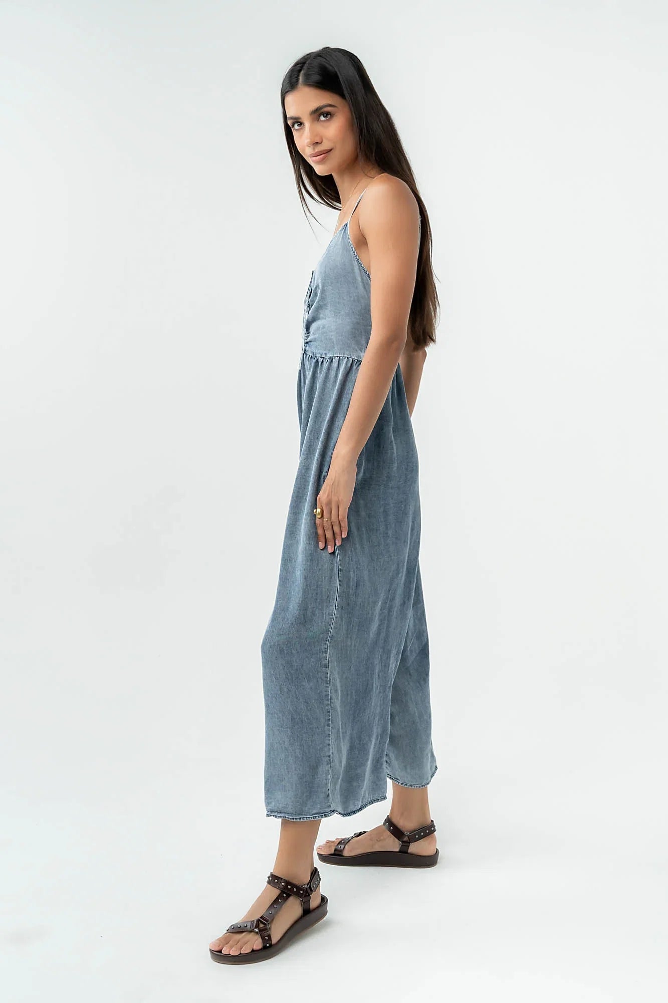 Khloe Cropped Denim Jumpsuit