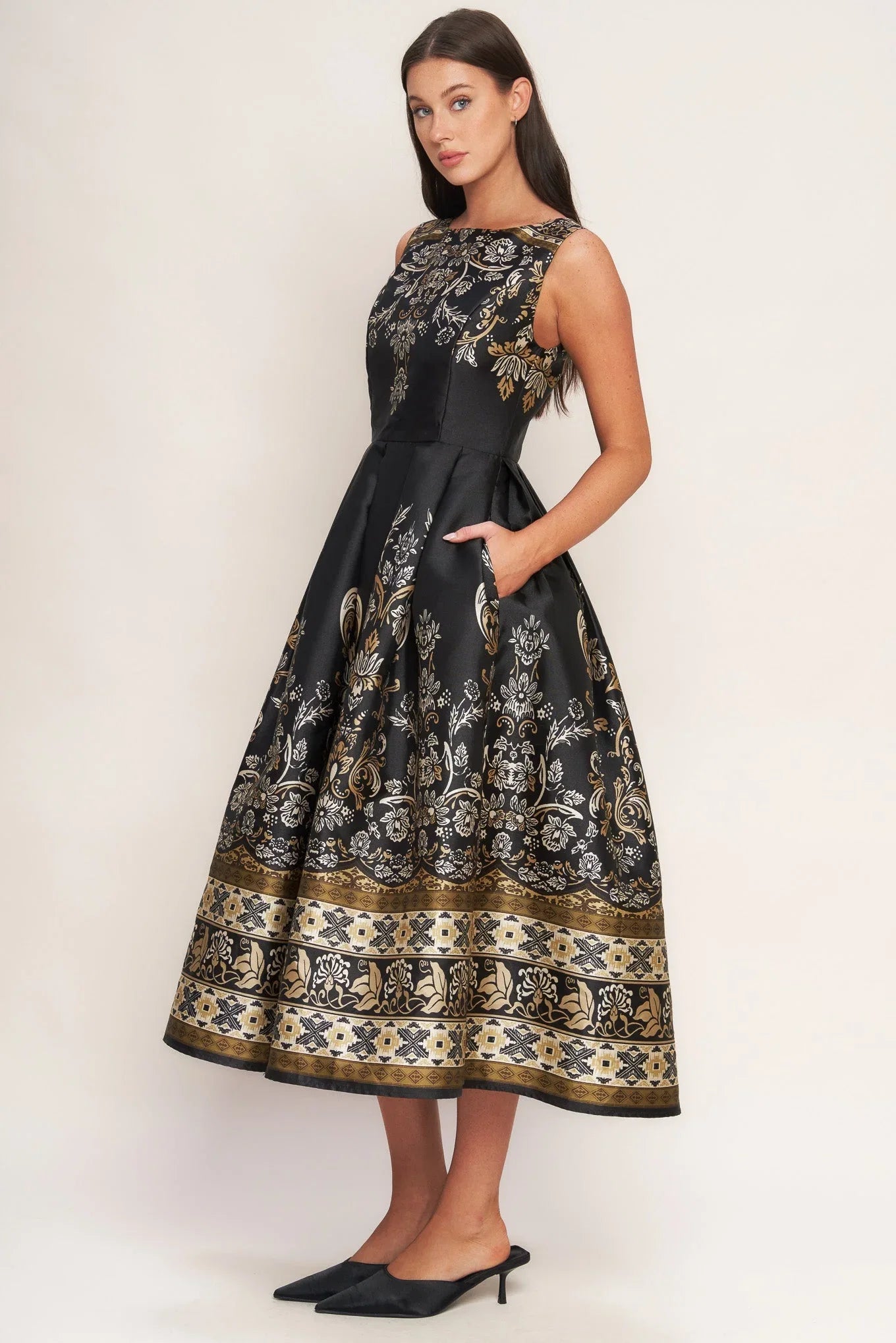 BAROQUE SPELL BLACK MIDI DRESS