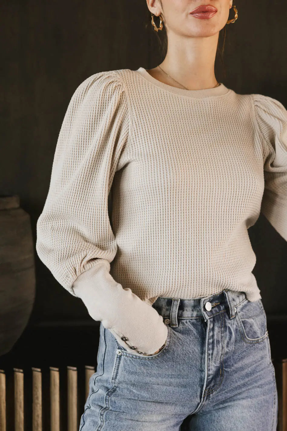 Lettie Waffle Knit Top in Cream FINAL SALE