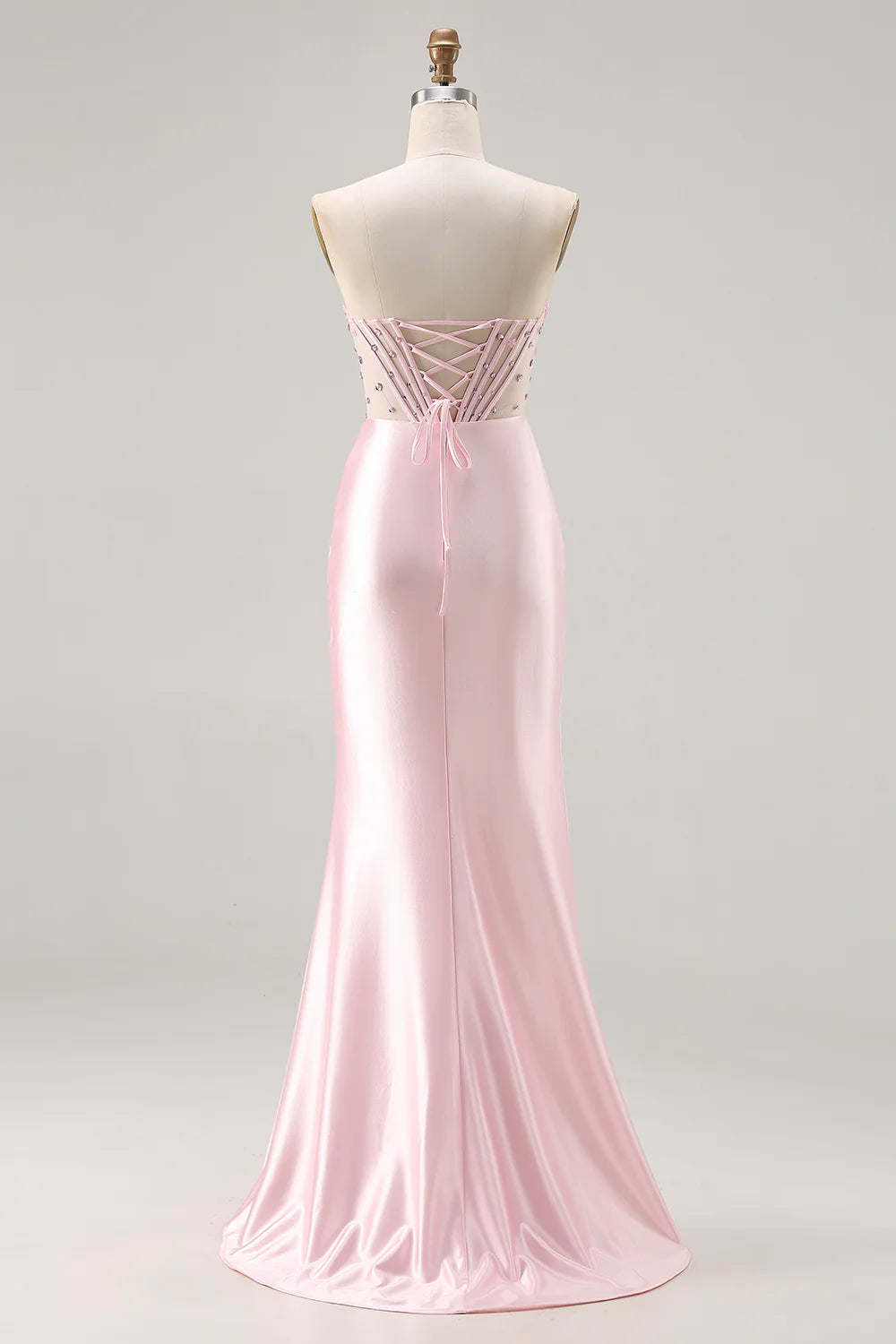 Sparkly Dark Green Mermaid Strapless Beaded Corset Long Prom Dress with Slit