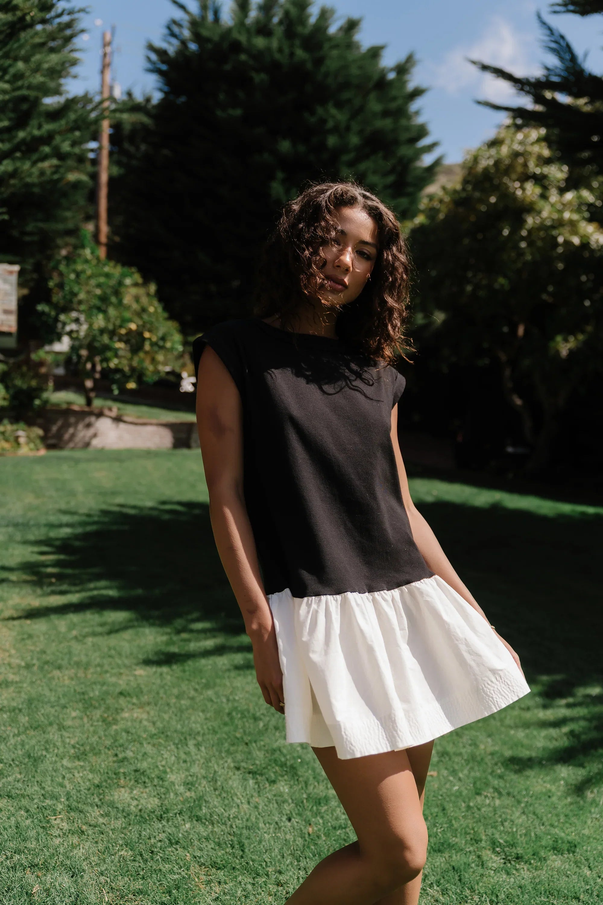 Jozie Mixed Media Mini Dress in Black