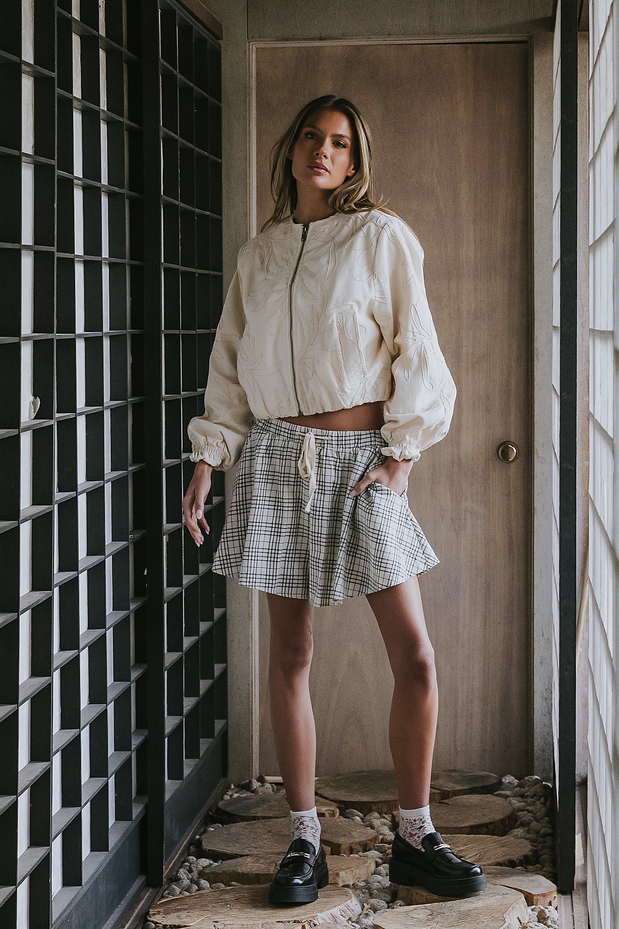 Katherine Plaid Shorts in Black