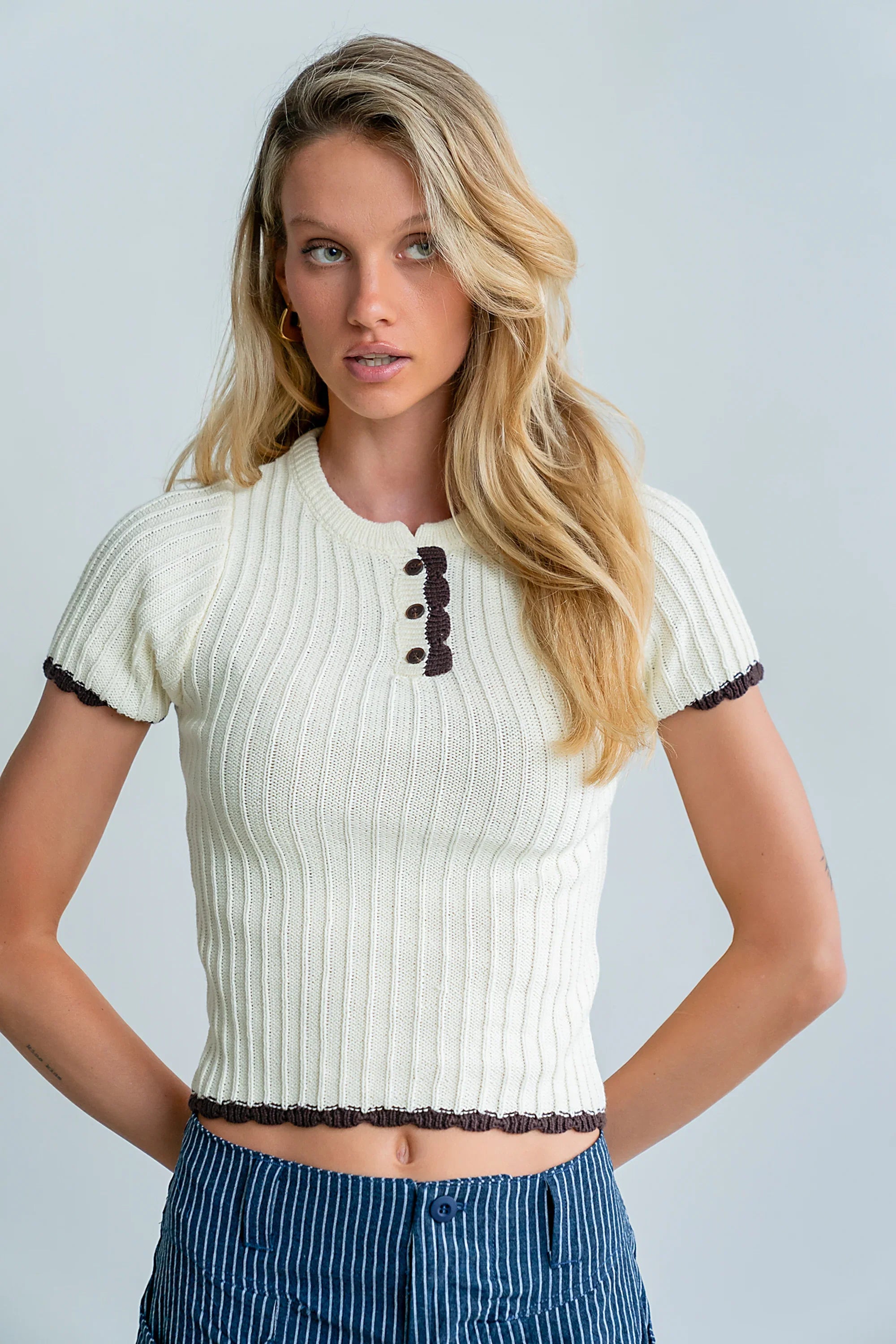 Kinley Contrast Sweater in Ivory