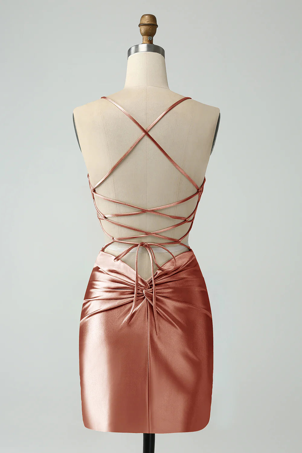 Golden Bodycon Spaghetti Straps Lace up Back Short Homecoming Dress