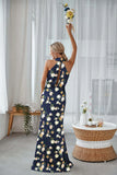 Sage White Flower Sheath Halter Ruched Satin Long Bridesmaid Dress