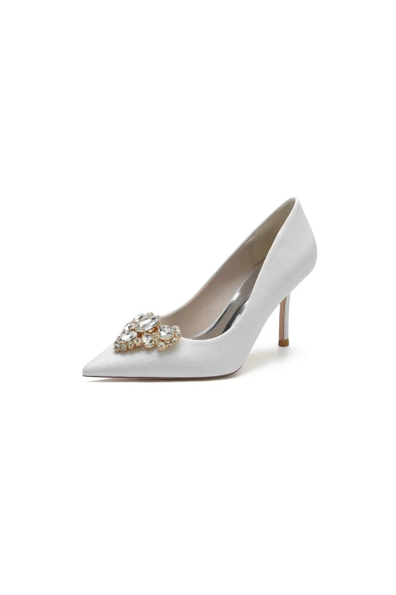 Stunning Pointed Toe Glitter High Heels With Rhinestone