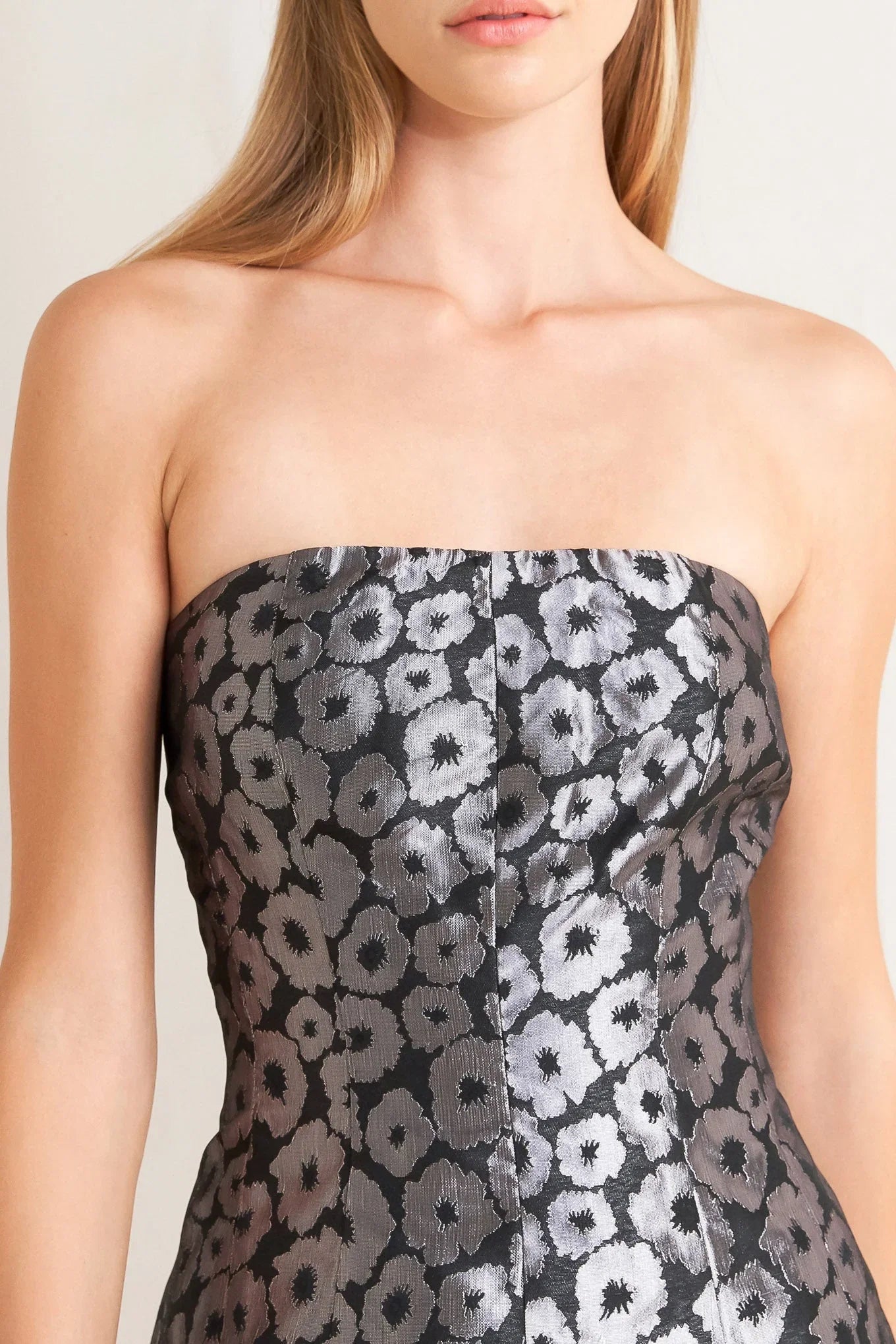SHINE ON BLACK SILVER STRAPLESS MINI DRESS
