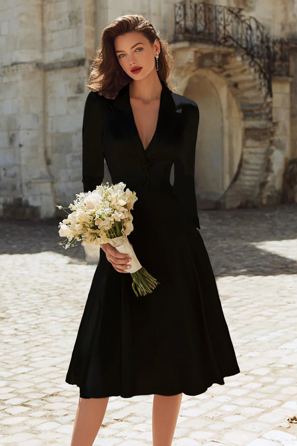 Ivory A Line Satin V Neck Courthouse Wedding Dress