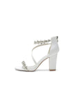 Open Toe Rhinestone Beaded Ankle Strap Chunky Heels
