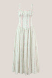 White Vintage Rose Printed A Line Cotton Midi Dress