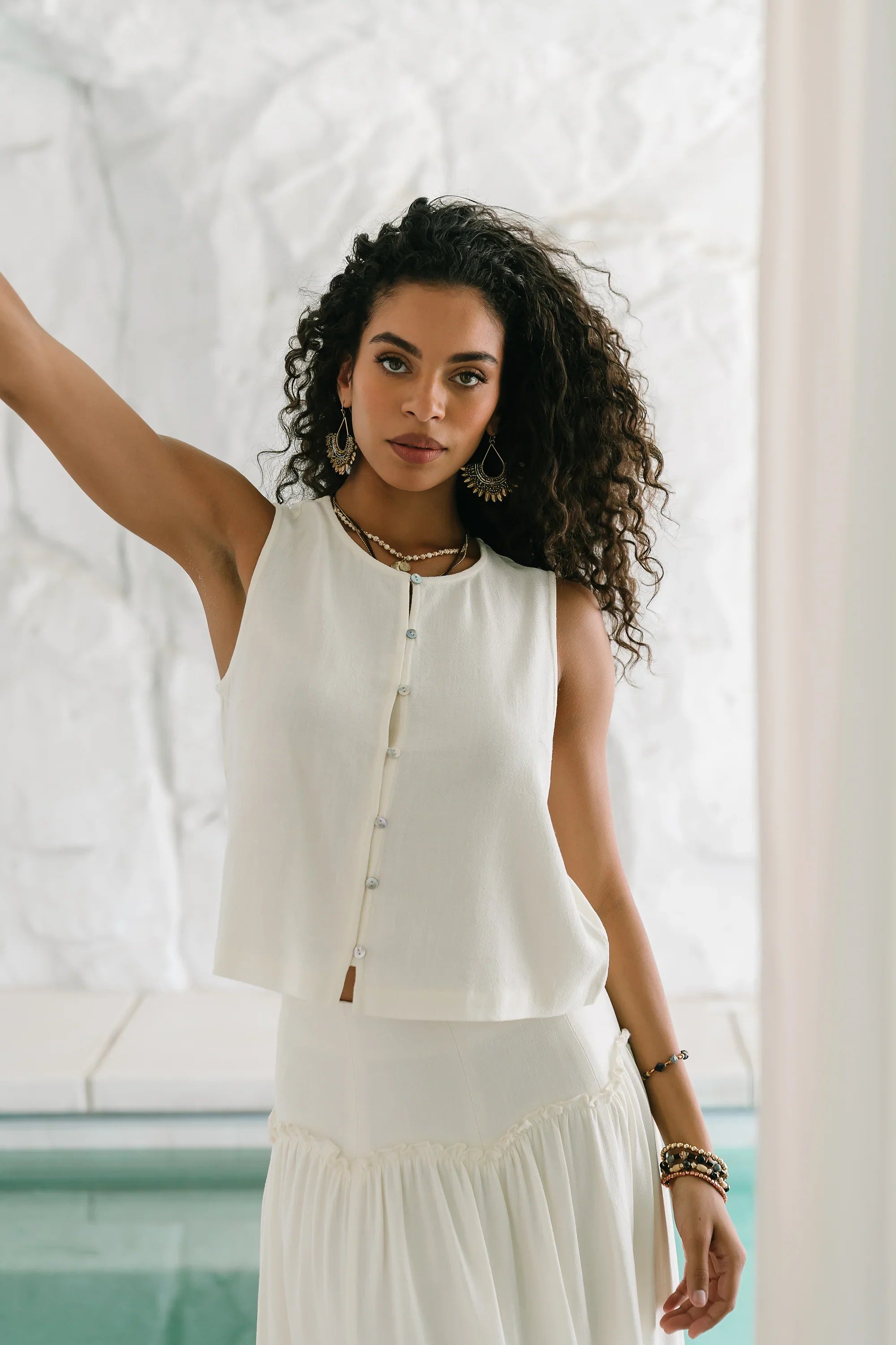 Ray Cropped Button Down Tank