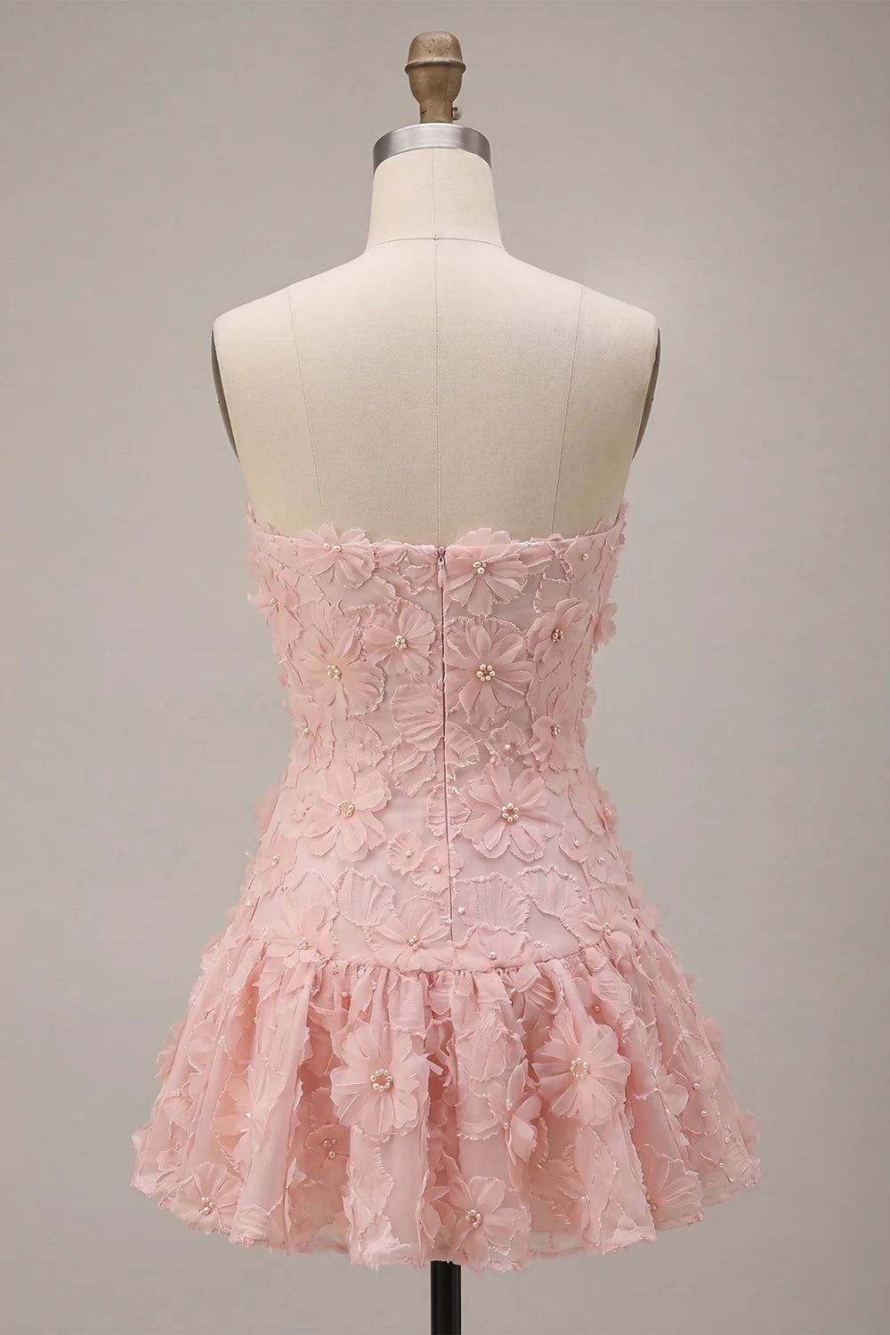 Pink Beaded A Line Strapless Short Homecoming Dress