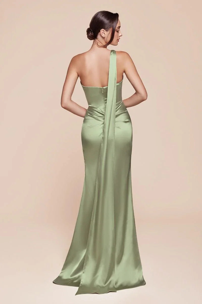 BRYCE GOWN ONE SHOULDER LUXE SATIN DRESS