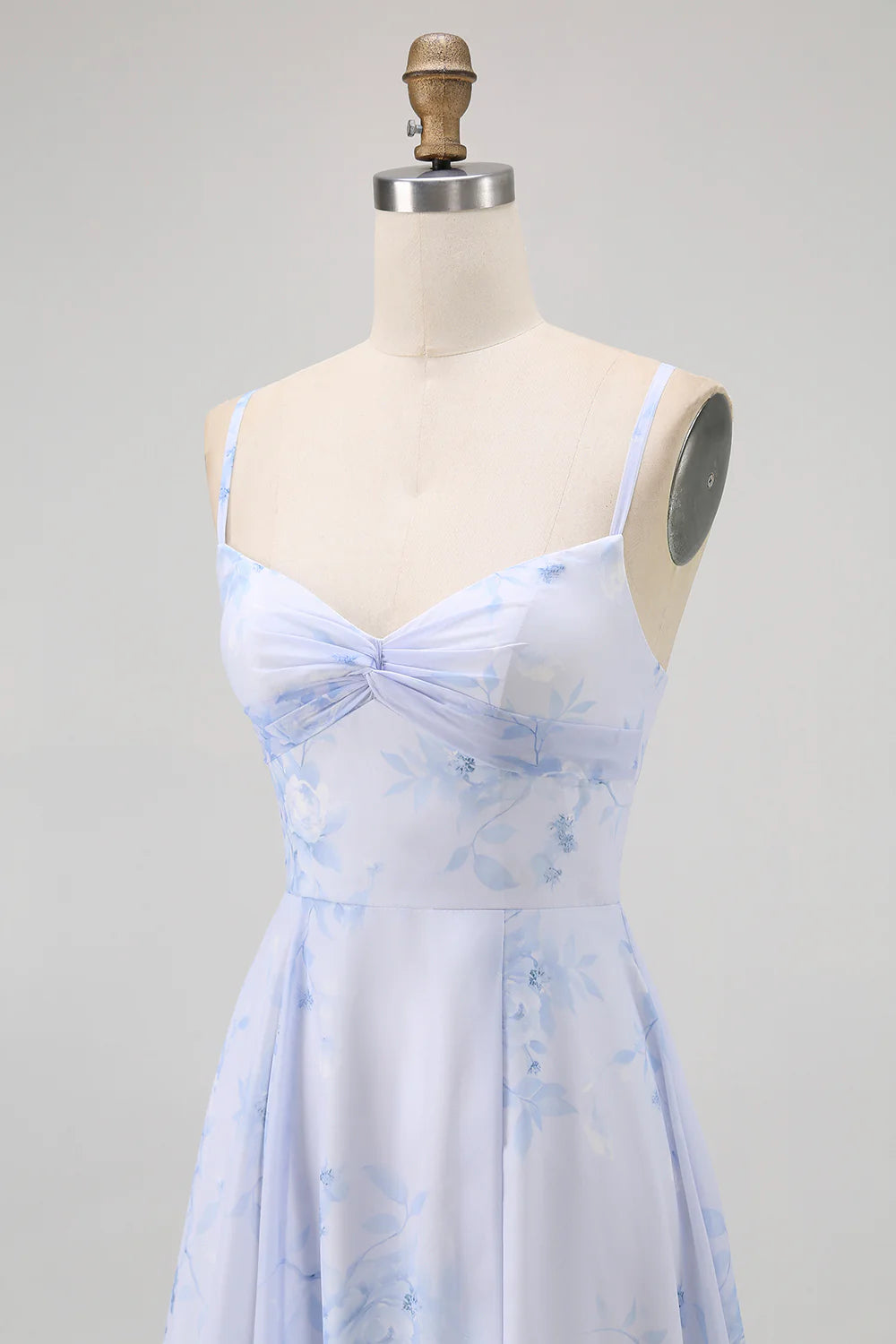Dusty Sage A Line Spaghetti Straps Backless Print Floral Bridesmaid Dress