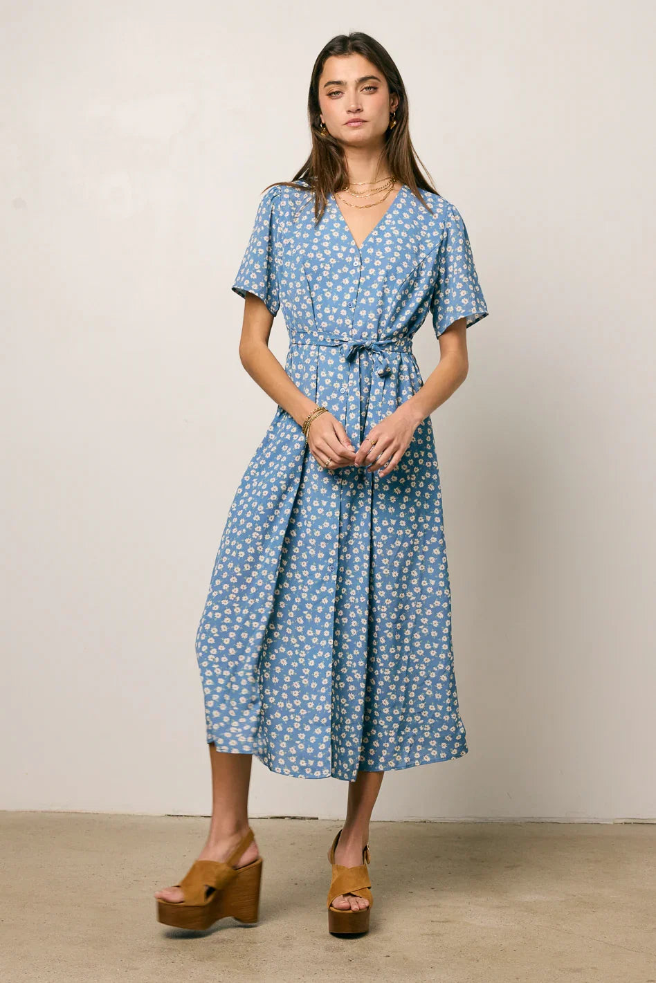 Malik Floral Midi Dress in Blue FINAL SALE