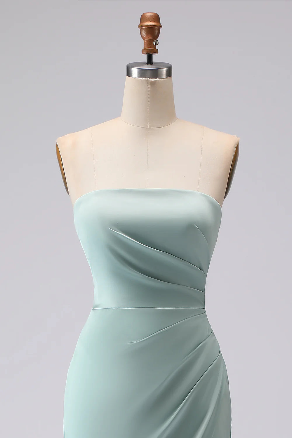 Simple Green Strapless Mermaid Long Bridesmaid Dress with Slit