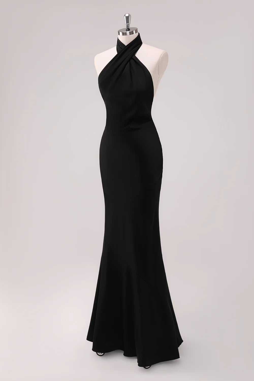 Terracotta Mermaid Halter Backless Floor Length Satin Bridesmaid Dress