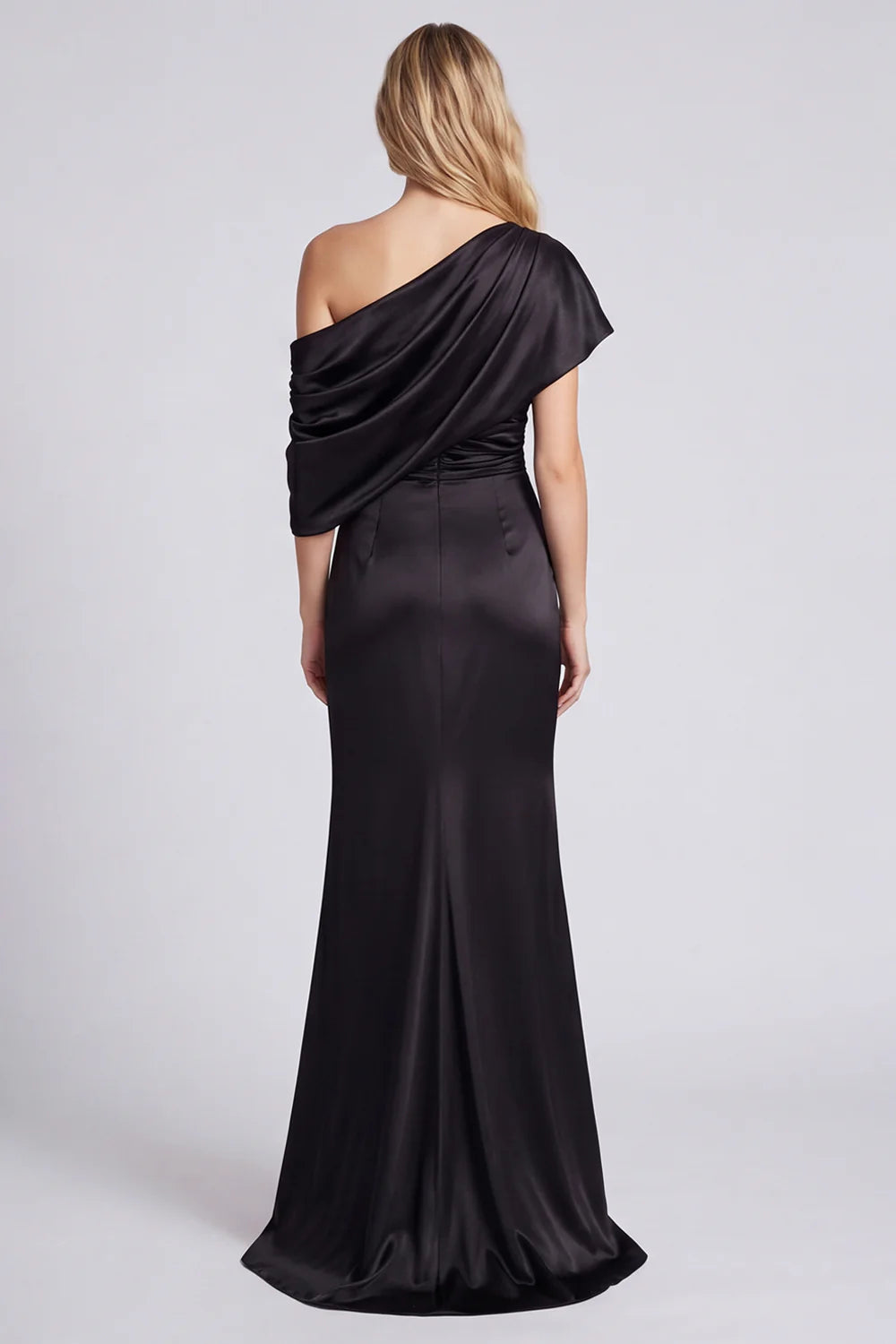 Black One Shoulder Mermaid Satin Formal Dress