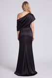 Black One Shoulder Mermaid Satin Formal Dress