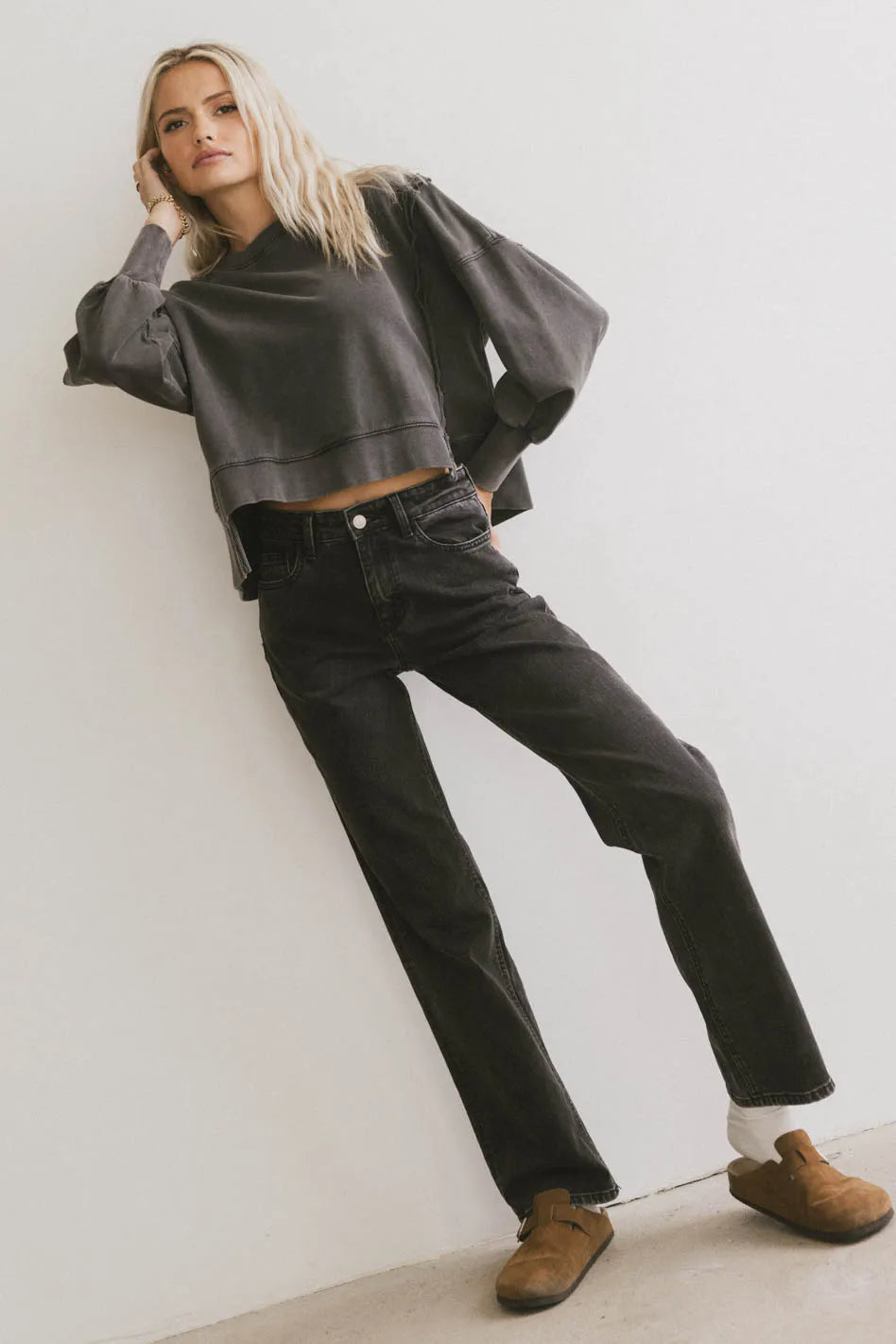 Costello Reverse Seam Crewneck in Charcoal FINAL SALE