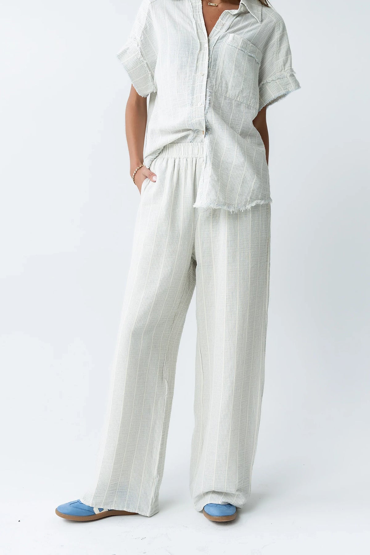 Belen Striped Wide Leg Pants in Denim Blue