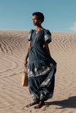 Isabeau Embroidered Maxi Dress in Navy FINAL SALE