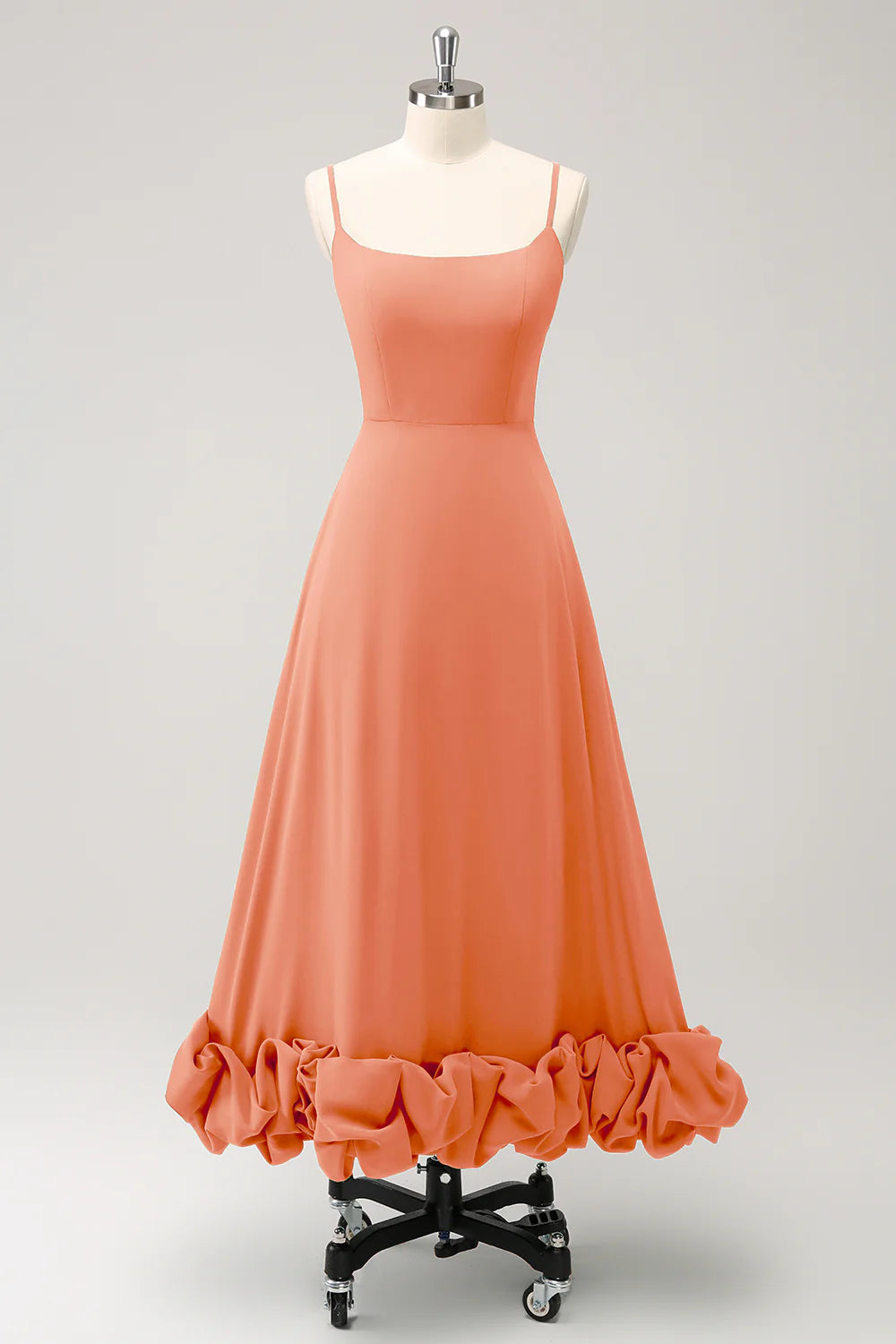 A Line Spaghetti Straps Ruched Long Bridesmaid Dress