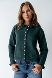Trixie Ruffled Cardigan in Hunter Green