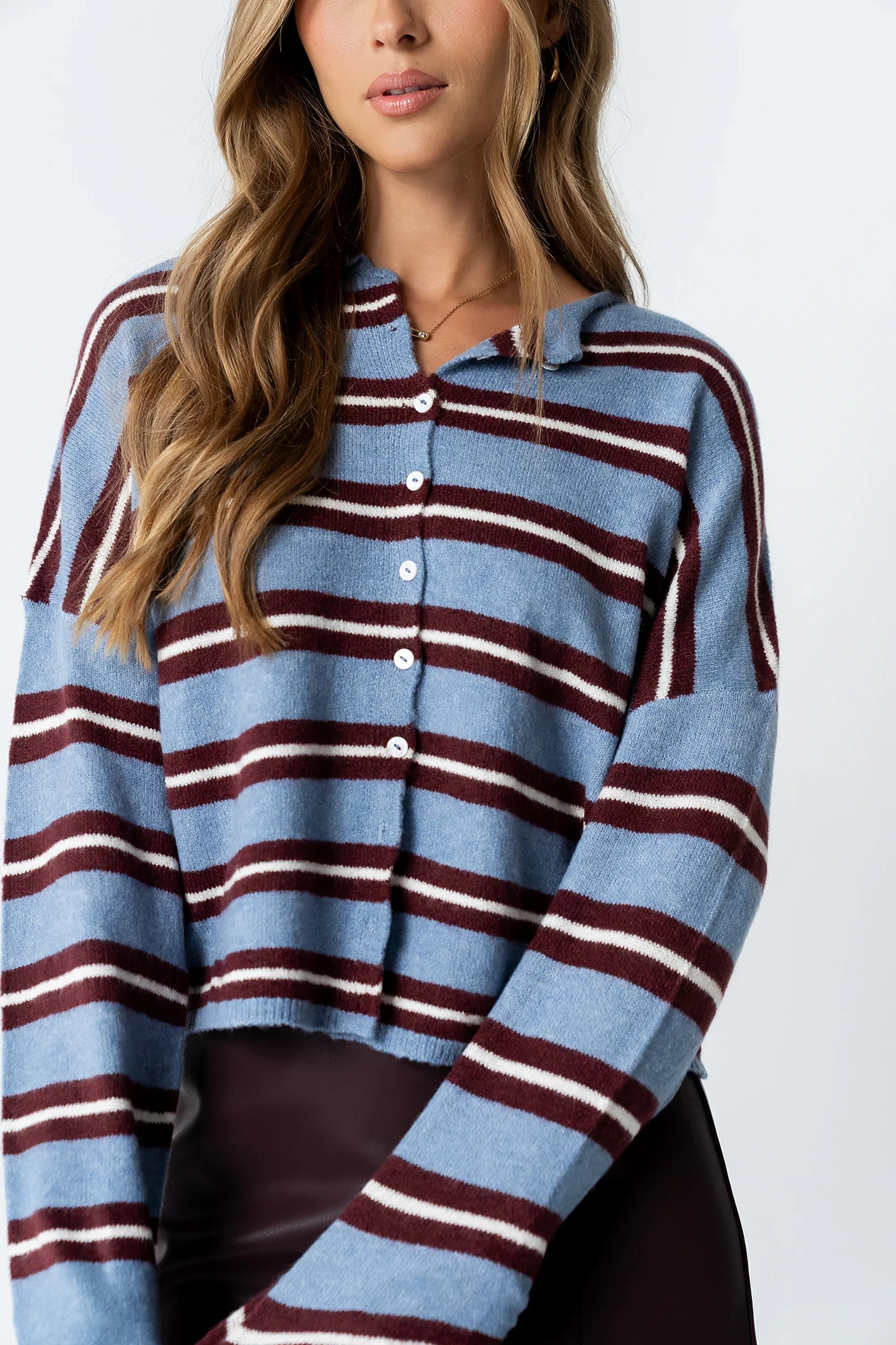 Mariah Striped Cardigan in Navy