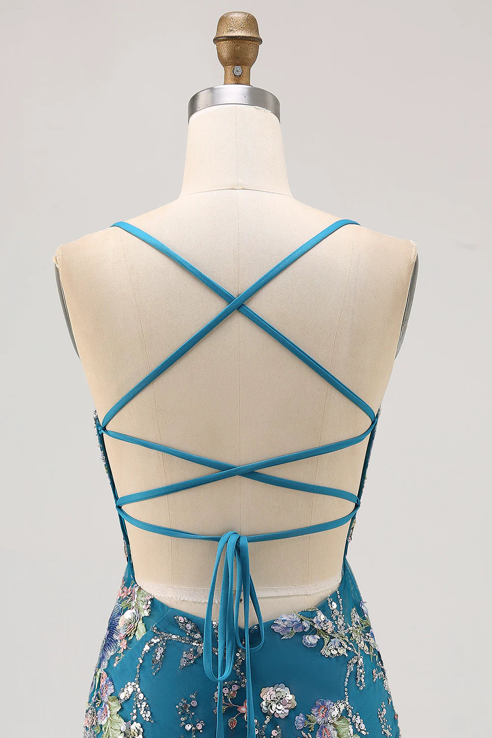 Floral Blue Short Tight Homecoming Dress with Appliques