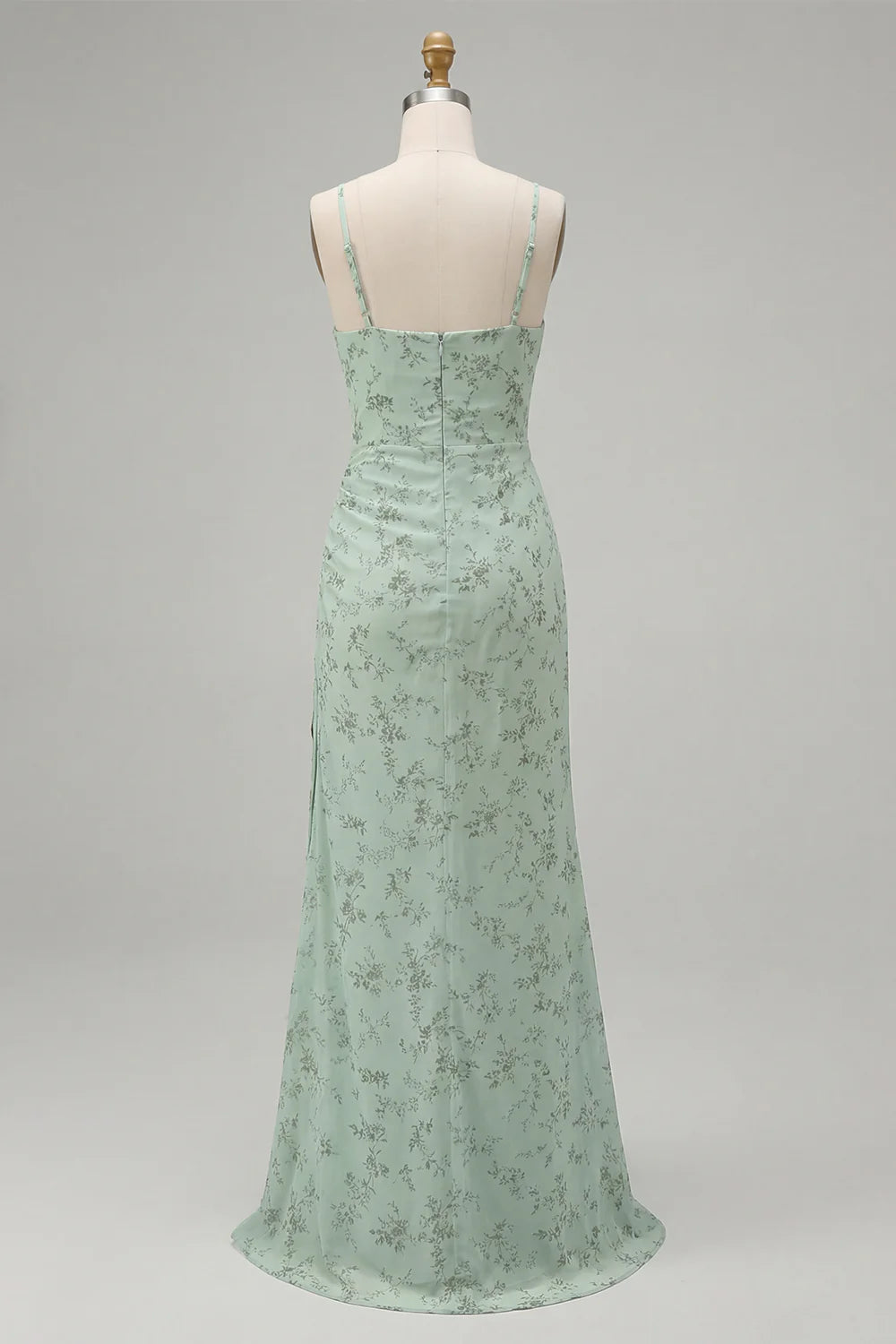 Dusty Sage Mermaid Ruched Maxi Prom Dress with Slit