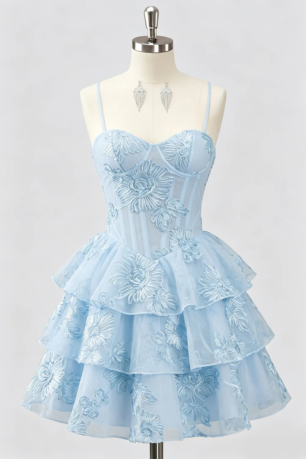 Daffodil A Line Floral Corset Tiered Ruffle Short Homecoming Dress