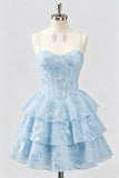 Daffodil A Line Floral Corset Tiered Ruffle Short Homecoming Dress