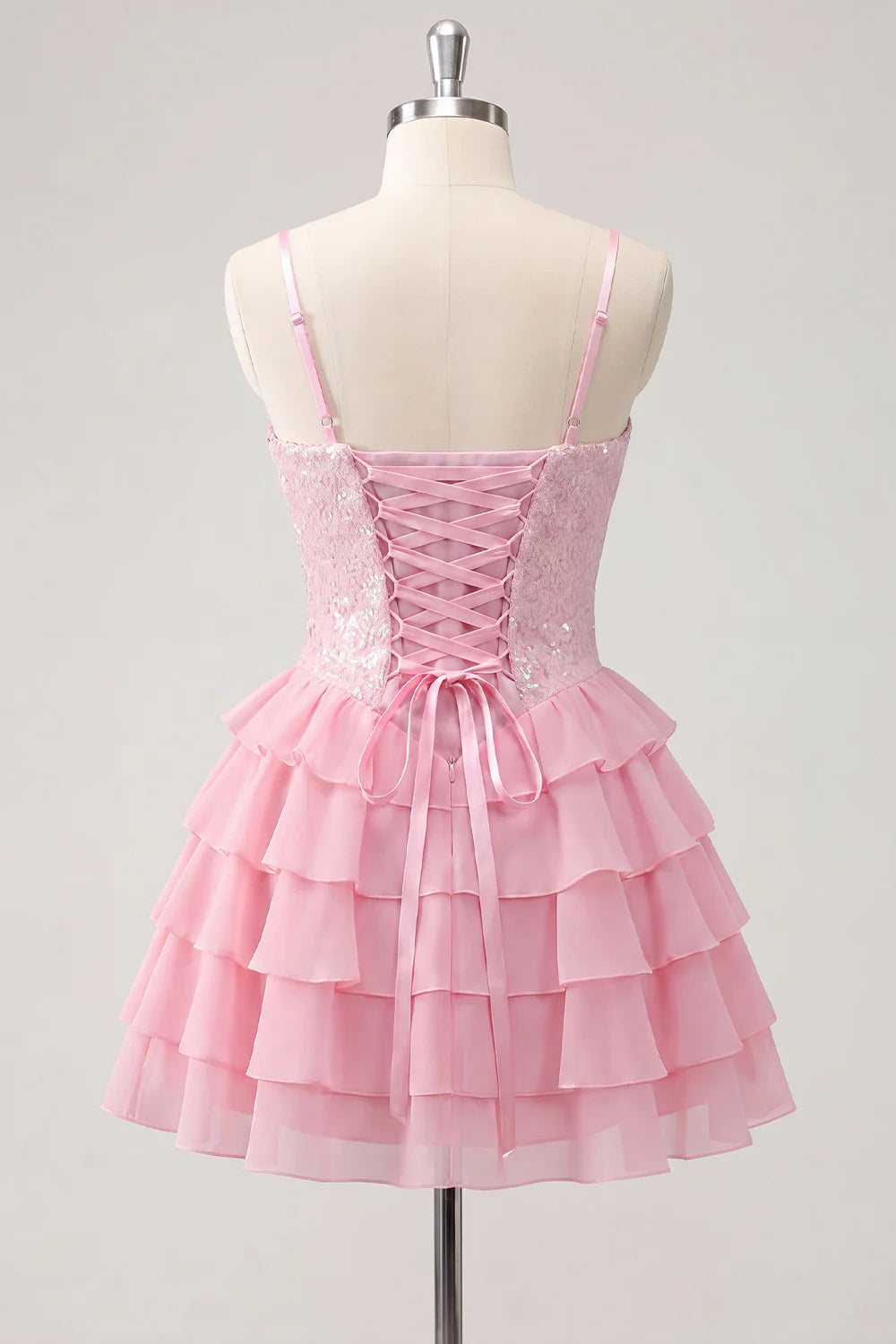Champagne A Line Sequin Tiered Ruffle Short Homecoming Dress