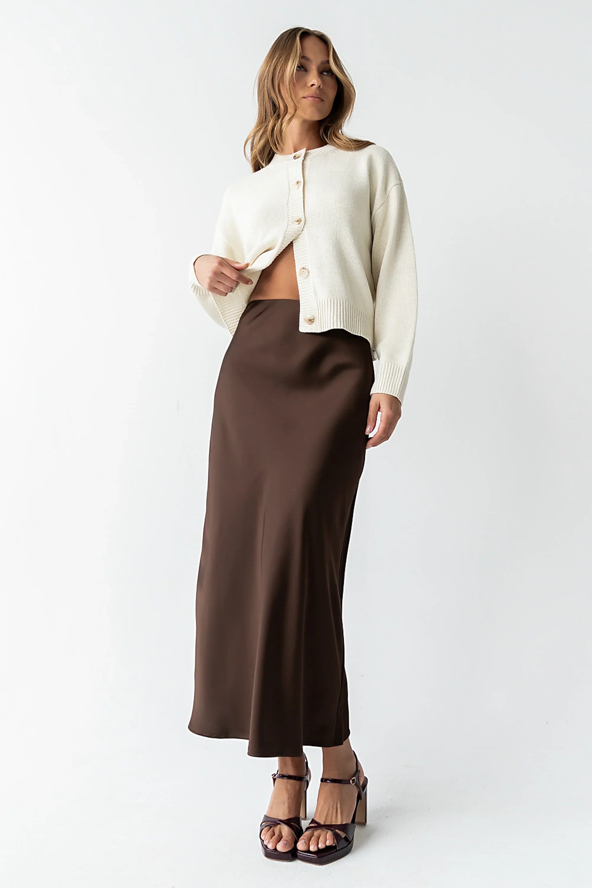 Tory Satin Maxi Skirt in Brown FINAL SALE