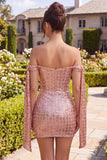 Sparkly Champagne Off the Shoulder Bodycon Homecoming Dress