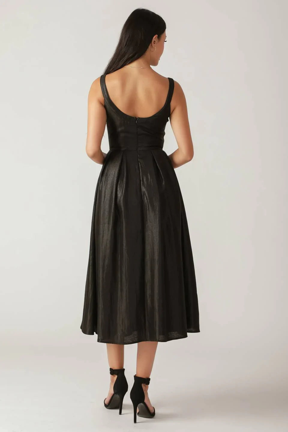 PEARL TRIM BLACK SATIN MIDI DRESS FINAL SALE