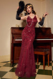 Bodycon Red Sequins V Neck Long Gatsby Dress
