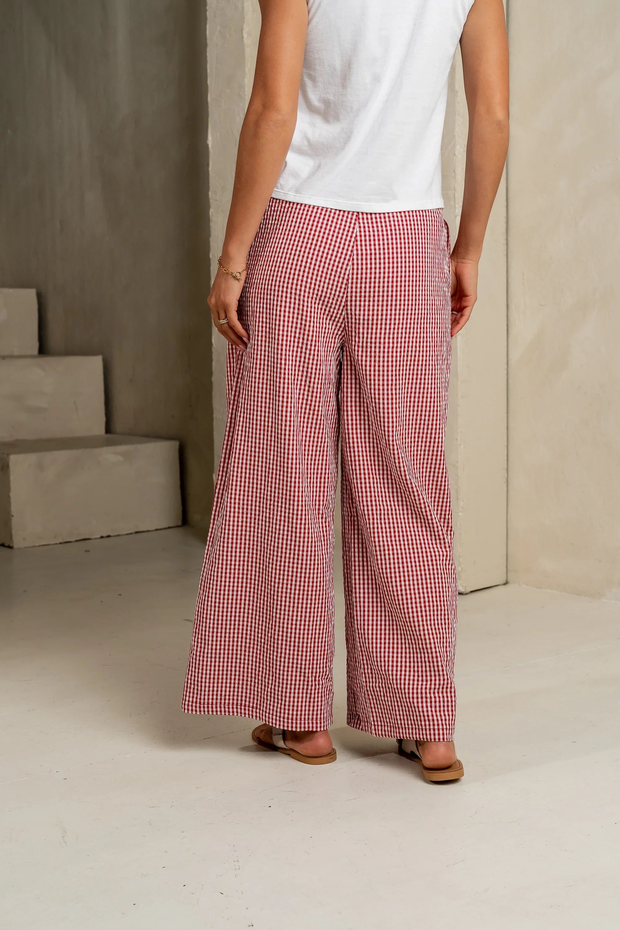 Ada Gingham Wide Leg Pants in Red FINAL SALE