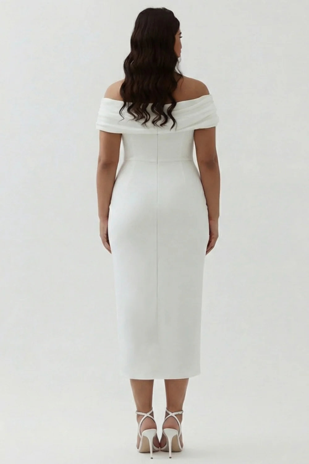 Off the Shoulder White Sheath Matte Satin Plus Size Graduation Dress With Slit