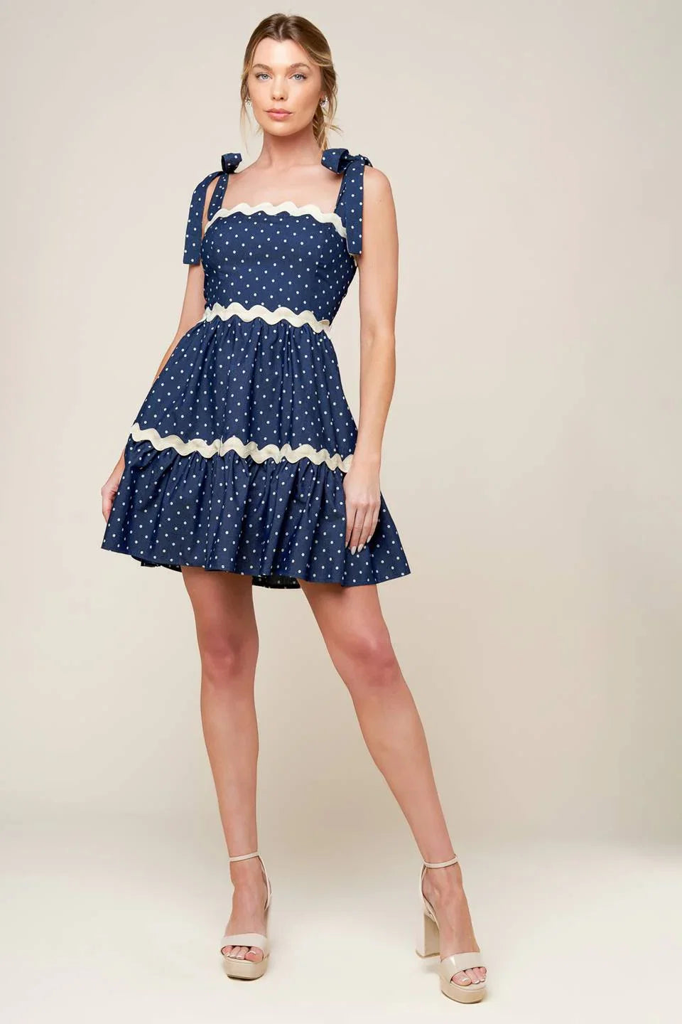 BLUE WHITE POLKA DOT MINI DRESS INDIGO