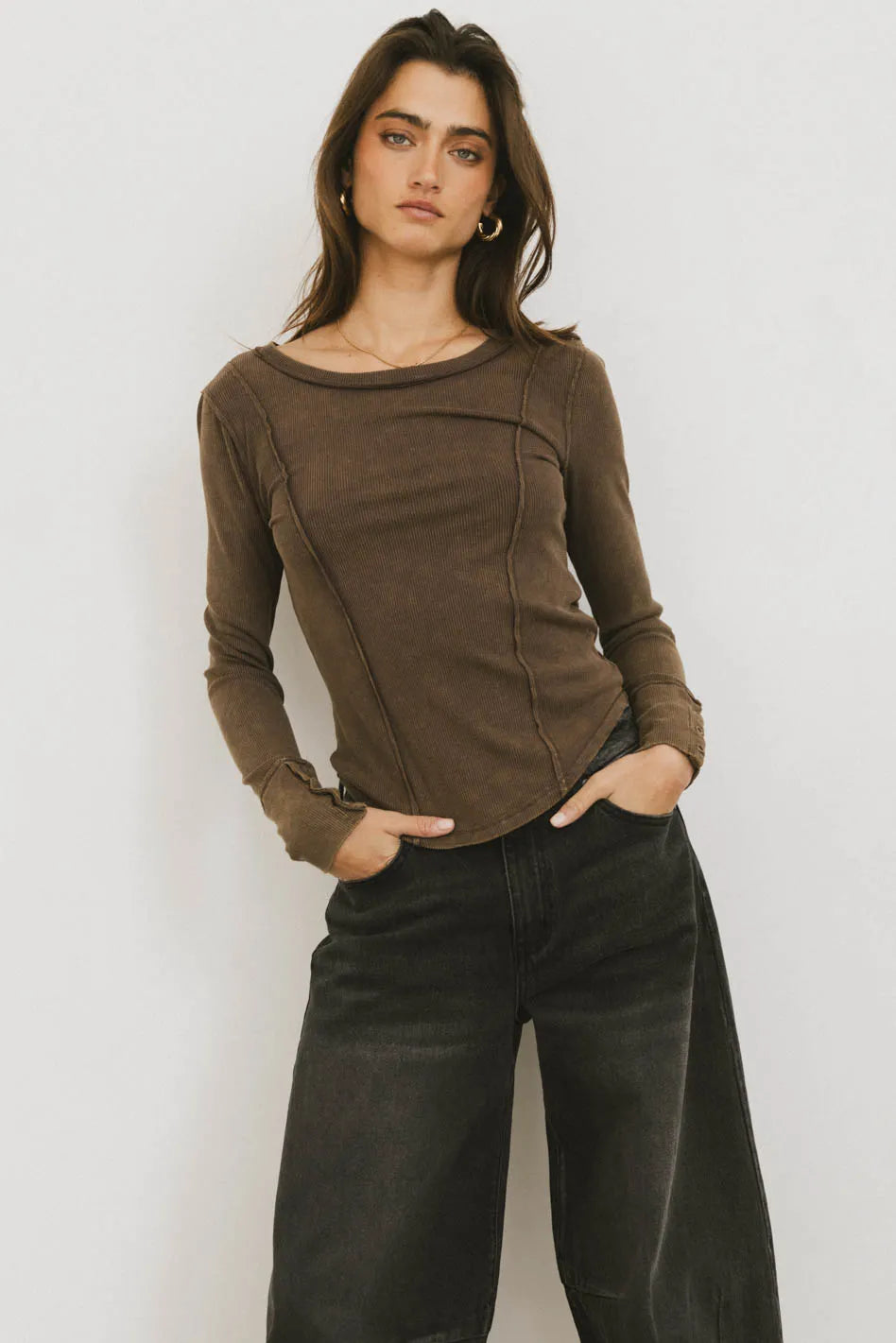 Sailor Ribbed Top in Brown FINAL SALE
