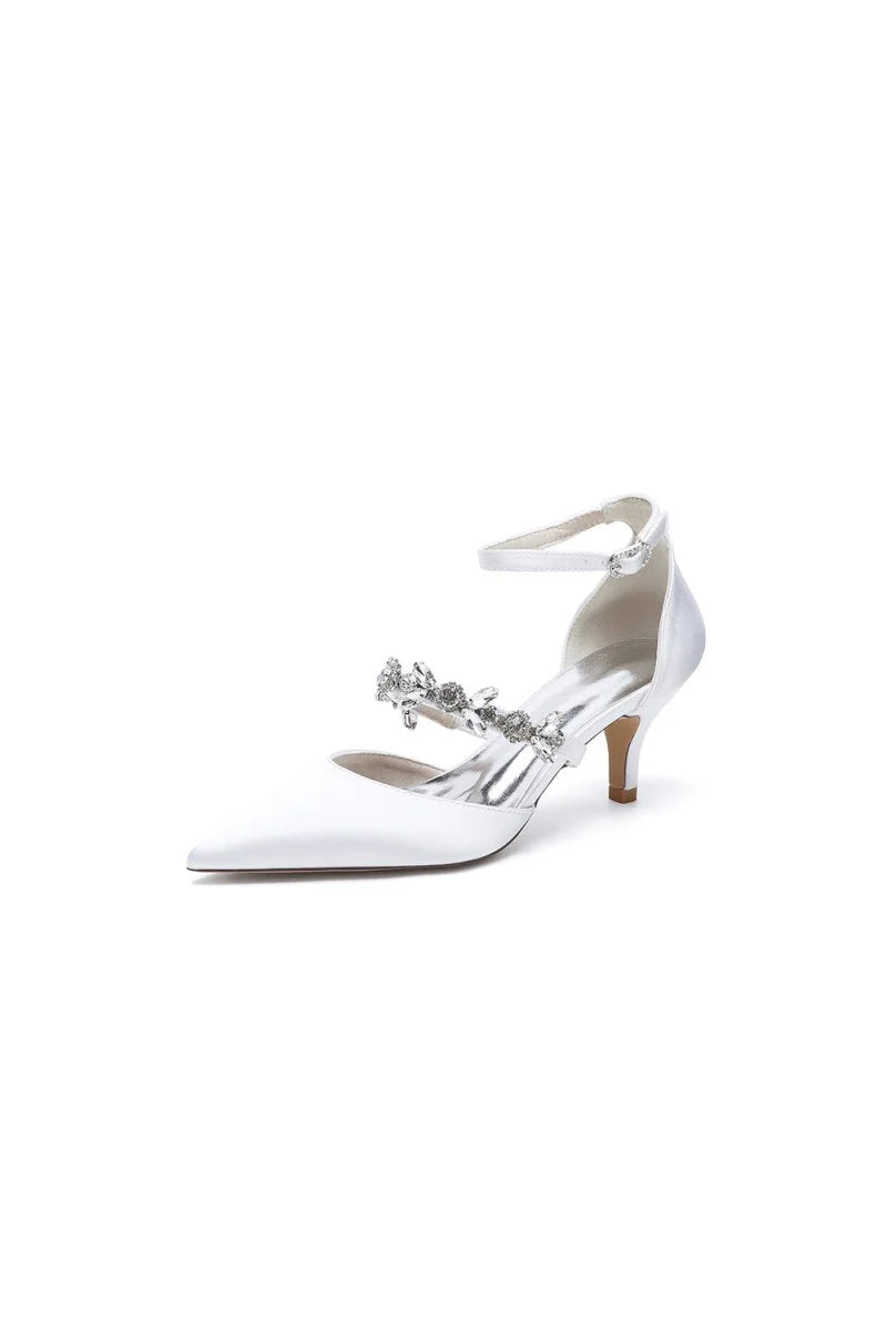 Pointed Toe Rhinestone Ankle Straps High Heels