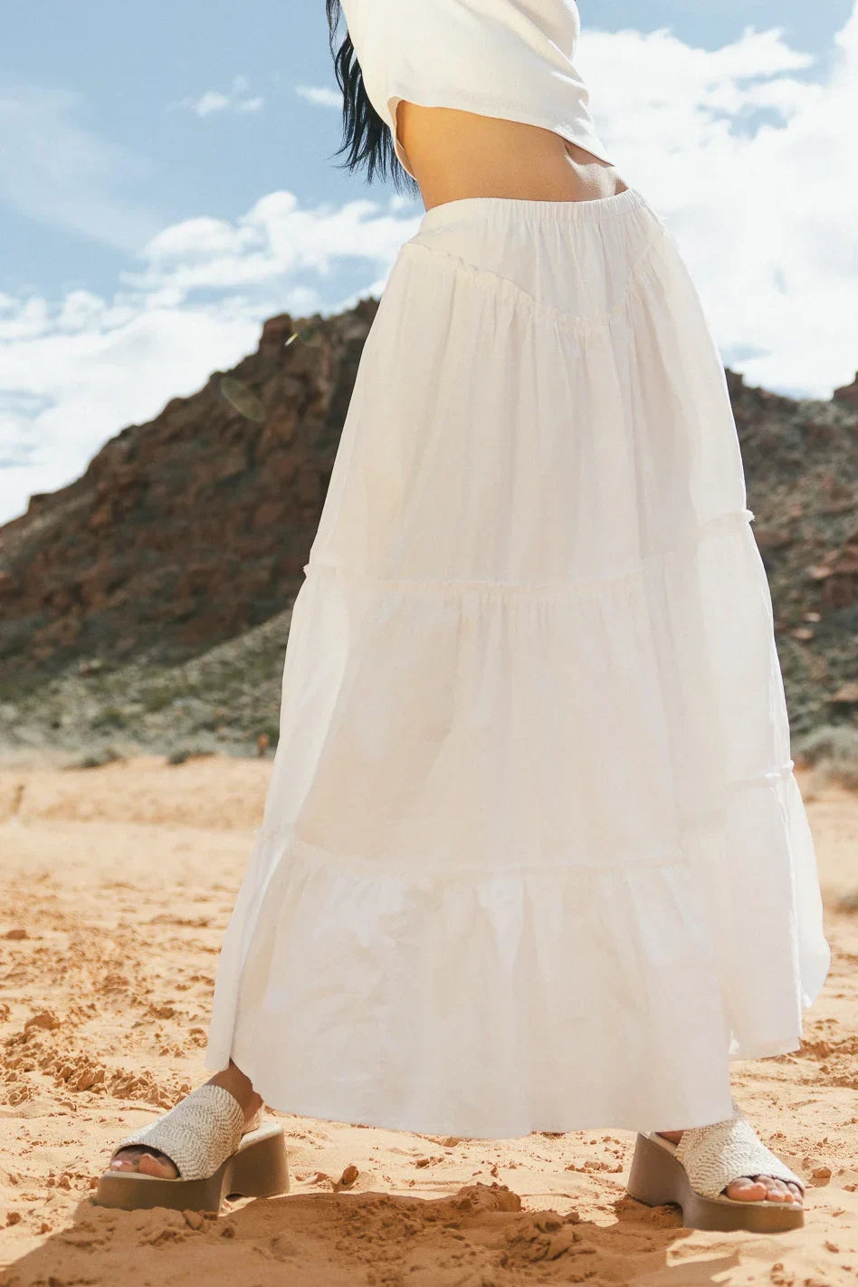Layana Tiered Skirt in White FINAL SALE