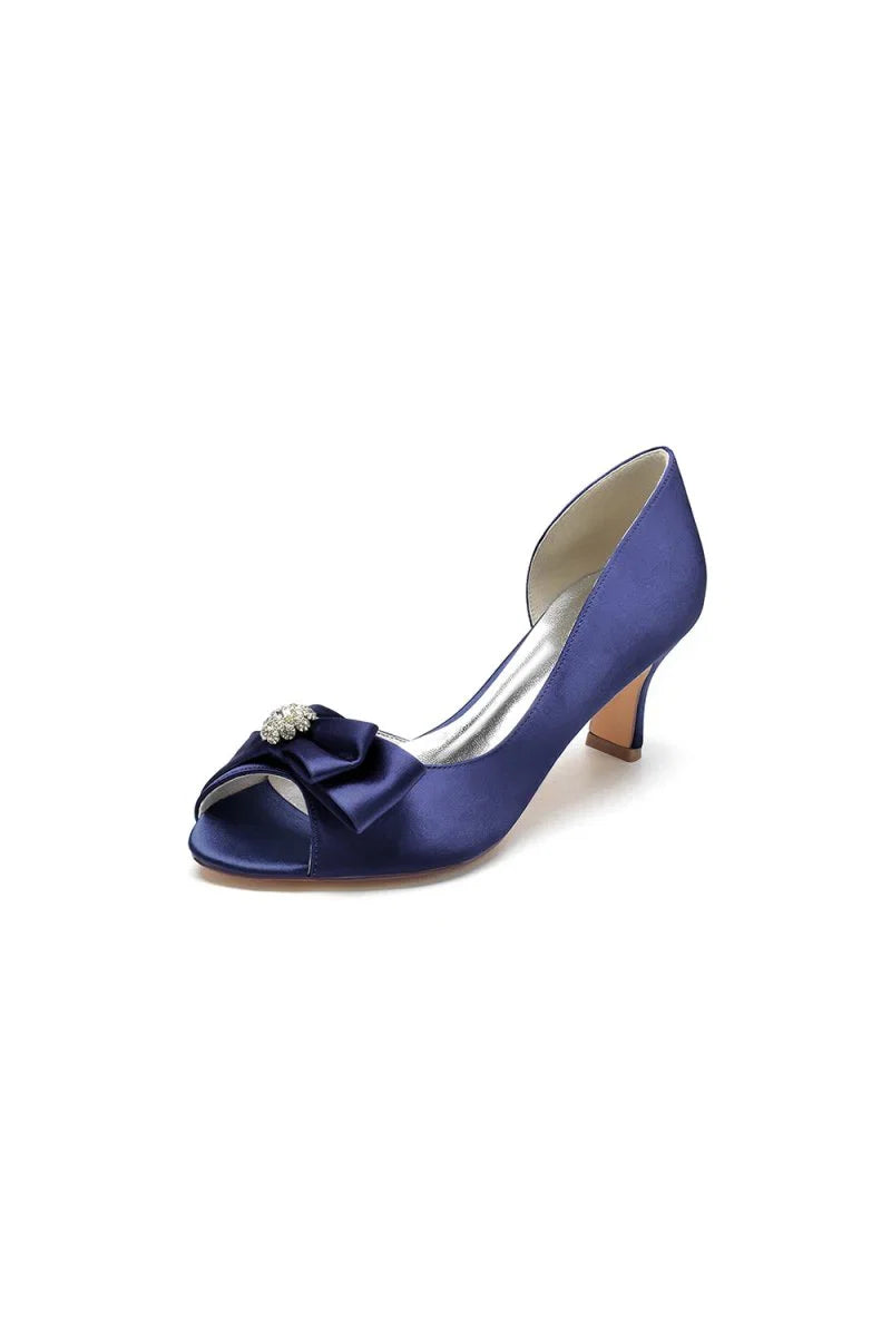 Open Toe Crystal Bow Chunky Heels