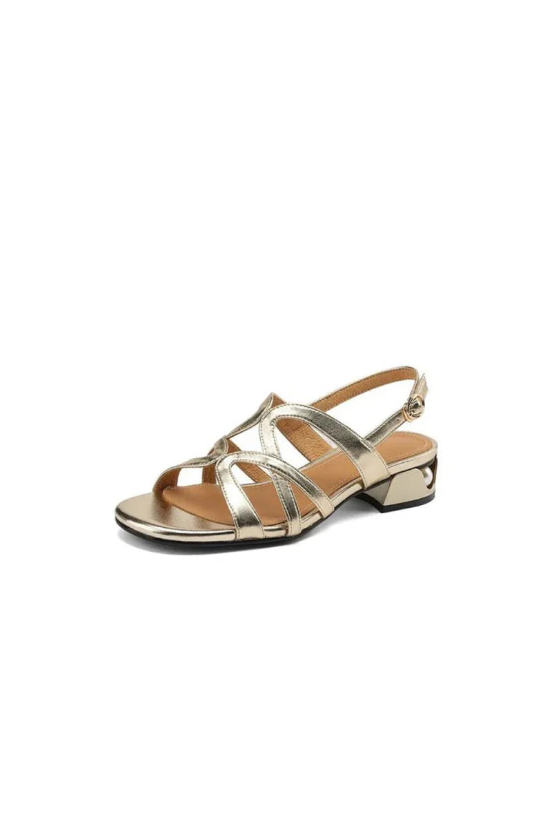 Golden Sparkly Low Chunky Heel Sandal