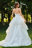Lace Open Back Sweetheart Cascading Ruffles Sleeveless Bridal Ball Gown
