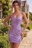 Purple Sequin Bodycon Corset Short Homecoming Dress