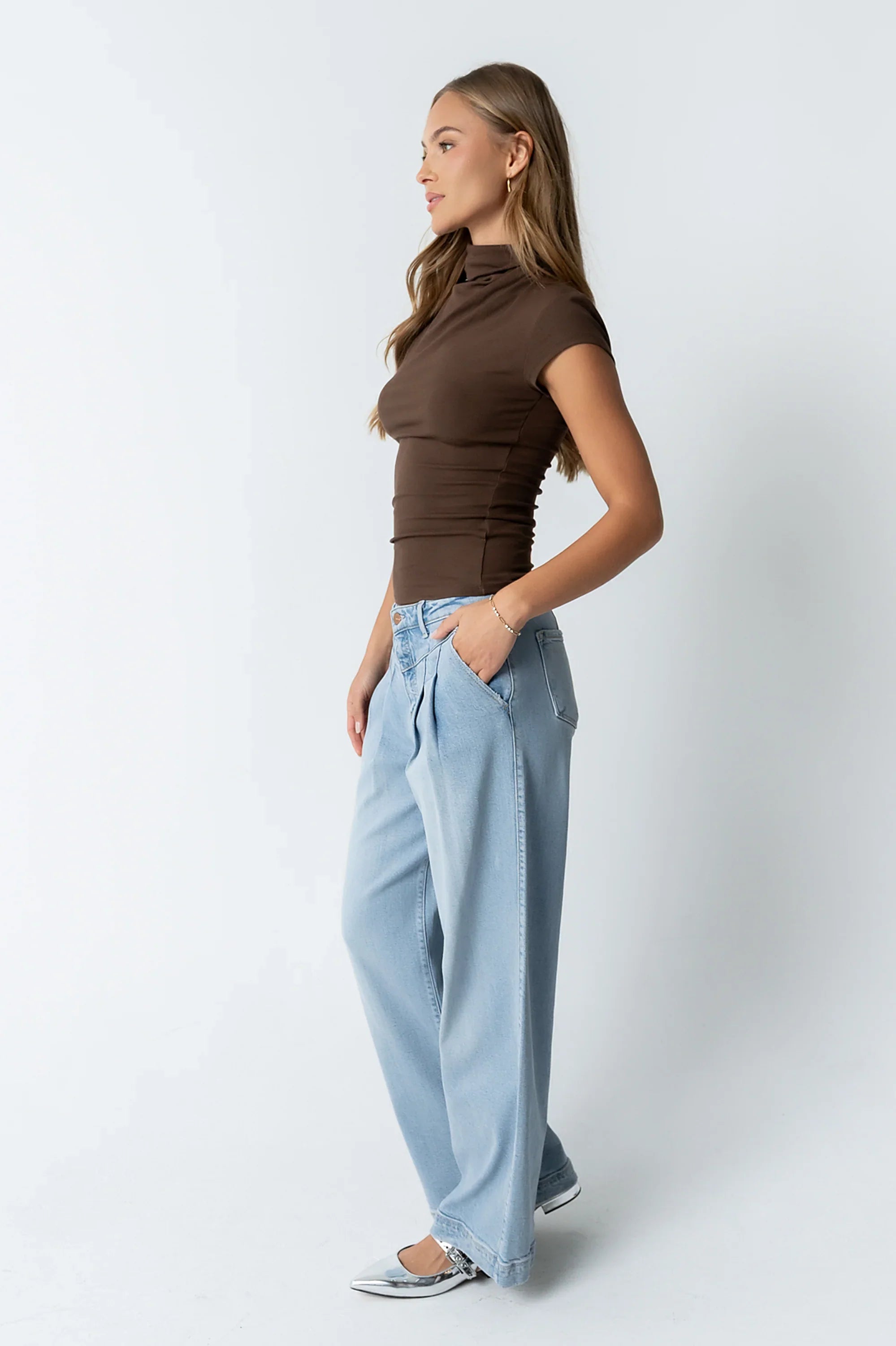 Kara Mock Neck Top in Brown